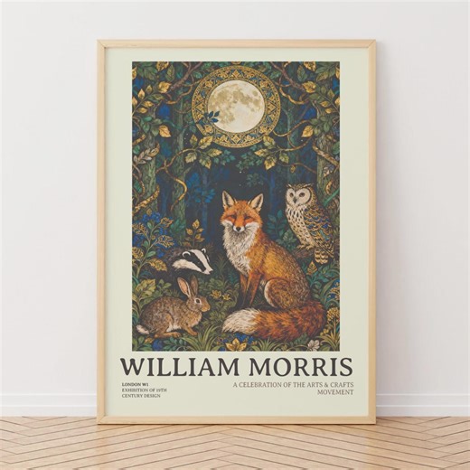 William Morris Moon & Nature Art Print, Exhibition Print, Forest Art Decor, Ornate Nature and Animals Wall Poster - Etsy