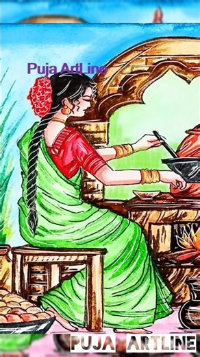 Women Cooking Drawing #women #cooking #fanart #tutorial #illustration #scenery #drawing