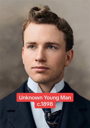An unknown young man photographed around 1898. The portrait reflects the refined studio style common at the end of the 19th century. His neatly parted hair, high stiff collar, and patterned cravat were typical of fashionable men during the late Victorian era. Photographers often posed subjects against a soft painted backdrop with gentle lighting, creating the calm and dignified look seen here. Judging by his clothing and youthful features, he was likely in his late teens or early twenties. Portr
