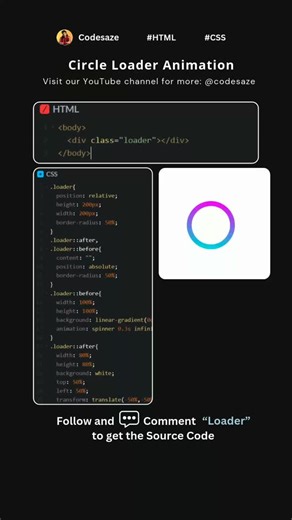 Code Saze | Full Stack Java Developer | Freelancer on Instagram: "Circle loader animation✨ Follow @codesaze . . . [ Full stack web development tutorials Web development courses HTML CSS JavaScript tutorials Angular JS tutorials Bootstrap tutorials Java tutorials MySQL tutorials Full stack developer tutorials Web development for beginners Full stack web development projects HTML Tutorials CSS Tutorials HTML CSS Projects backend developer codesaze] . . . . . Hashtags : #codesaze #fullstackwebdevel