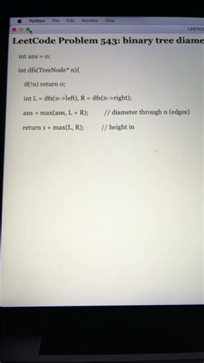 Leetcode 543 binary tree diameter c++ #codinginterview #leetcode