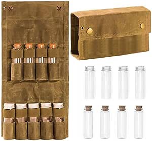 Camping Spice Kit,Portable Spice Kit with 9 Spice Jars, Seasoning Storage Bag Organizer,Canvas Camping Seasoning Set with Mini Condiment Bottle for Outdoor Camping BBQ Picnic,Waterproof and Durable