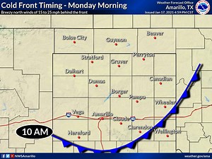 1.4K views · 40 reactions | A cold front will push south across the Panhandles tomorrow morning with breezy north winds to follow. The cold front will begin to enter the Oklahoma and Texas Panhandles around 6 AM and will be south of the Texas Panhandle by 10 AM. Winds behind the front will be anywhere around 15 to 25 mph with gusts up to 30 mph possible. | US National Weather Service Amarillo Texas | Facebook