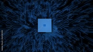 Digital motion graphics animation in 4K displaying the technology background of computer CPU processors and circuit boards. Stock Video