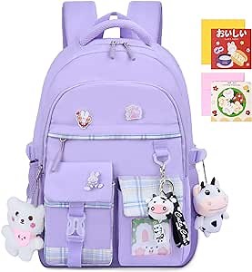 Cute Backpacks for Girls, Kawaii Backpack Aesthetic Backpack for Teen Girls, Cute Bookbag for Kids Elementary School Purple