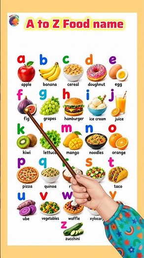 a to z small letters of the alphabet song for toddlers (Food name A to Z)