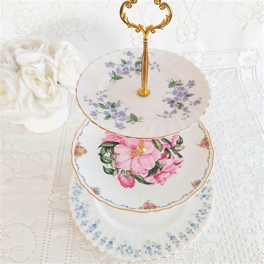 Handmade 3 Tier Bone China Cake Stand Vintage Cottagecore - Etsy UK
