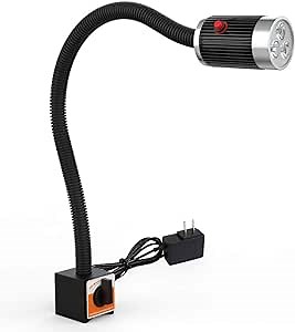 Magnetic Work LIght, 9W Led Flexible Gooseneck with Adjustable Magnetic Base For Lathe Machine Milling Drill Press Workbench Industrial Lighting