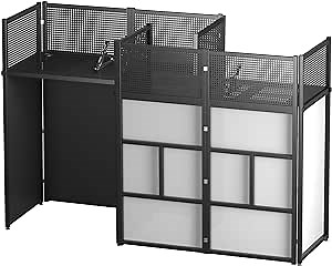 Portable DJ Facade Booth with Black and White Lighting Scrims, Carrying Bag and a Computer Stand,Standing DJ Table,44.1"H*41.2"W*20.4"D.