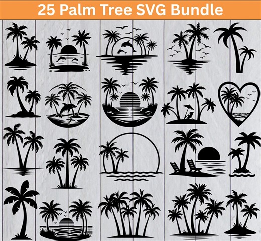Palm Tree SVG Bundle | Tropical Palm Tree Cut Files | Beach SVG Design | Summer Palm PNG | Island Silhouette Svg for Cricut - Etsy