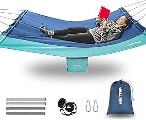 HEYTRIP Hammocks for Outside, 2 Person Hammock with Detachable Spreader Stainless Steel Bars, 12FT Portable Hammock w/ 2 Side Pocket, Outdoor Hammock 450 lb Heavy Duty Hammock, Tree Camping Hammock