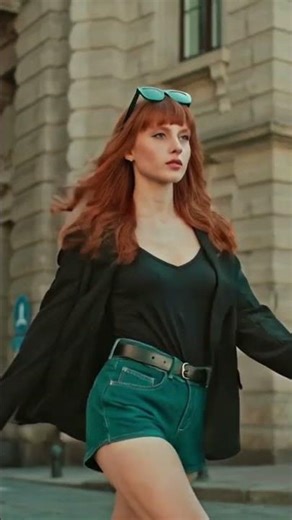Redhead Model in Black Blazer & Teal Sunglasses Stuns Street Fashion Scene | Ultimate Modeling