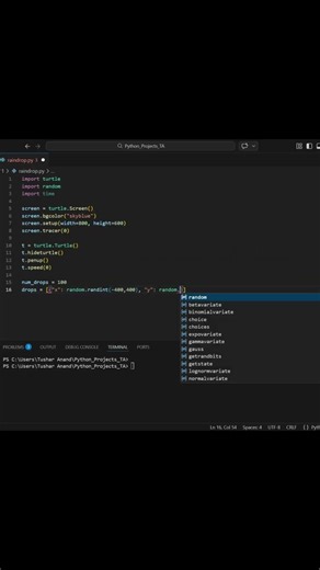 Rain Animation in Python 🌧️ | Turtle Graphics Simulation #shorts #python #coding #pythonprogramming