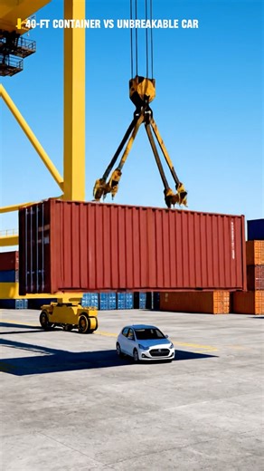 40-FT Ship Container Falls on a Car