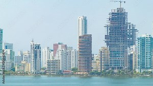 Cartagena Colombia Downtown City Waterfront Buildings Close-up with New Build Construction in Central America