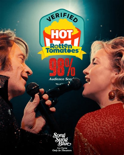 Certified Fresh and now Verified Hot on Rotten Tomatoes at 98% 🤩 SONG SUNG BLUE is now playing only in theaters. 🎟️ https://buff.ly/LArTtH4 | Orlando Premiere 14 Fashion Square