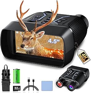 Night Vision Goggles, 4K Night Vision Binoculars 4.5" Screen, 4000mAh Rechargeable Thermal Nightvision Infrared Binoculars Night and Day, 8X Digital Zoom, 32GB TF Card, for Adult Hunting & Security