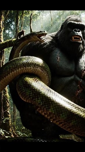 King Kong Rescues Monkey From Giant Anaconda | Unbelievable Jungle Battle