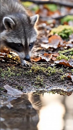 Baby Raccoon Discovers Its Reflection in a Puddle 🦝