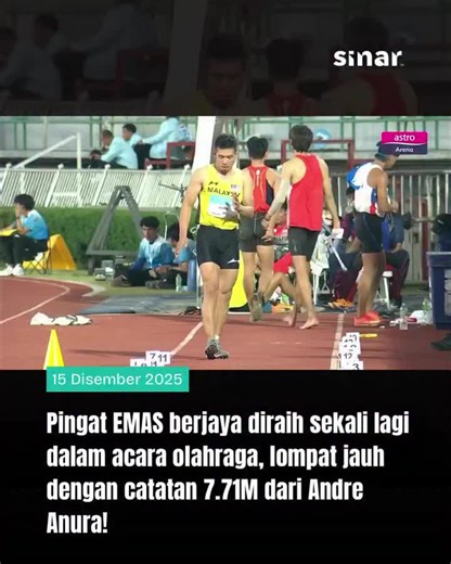 YAYYY!!! EMAS UNTUK ANDRE ANURA ANUAR! 🥇🇲🇾 Dengan catatan 7.71m, Andre Anura berjaya meraih emas buat Malaysia selepas menewaskan Ubas Janry dari Filipina yang tidak berjaya mempertahan emas Sukan SEA sebelum ini. Terima kasih Andre, tahniah atas pencapaian ini! #SINARKongsi #SEAGamesThailand2025