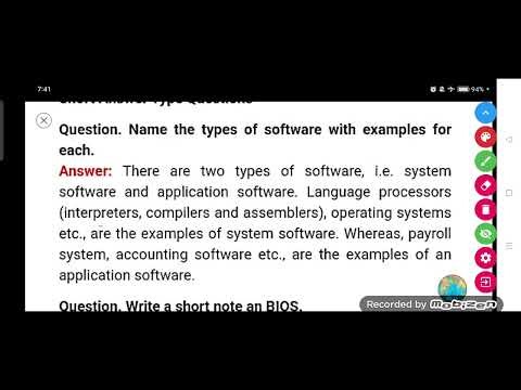 Name the types of software with examples for each.