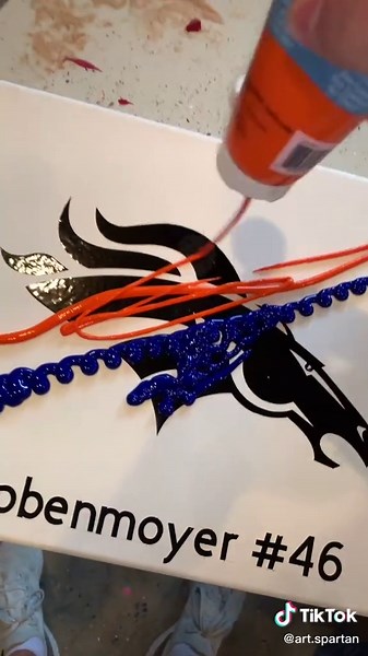 Denver Broncos spin art! Canvas made for Jacob Bobenmoyer, the long snapper for the Broncos! #denverbroncos #broncos #spinart #nfl #fyp
