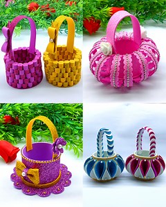 Most beautiful basket making very easy instruction step by step at home - Room decorating ideas with eva glitter foam sheet paper basket #basket #handmade #decor | Origami Art & Crafts