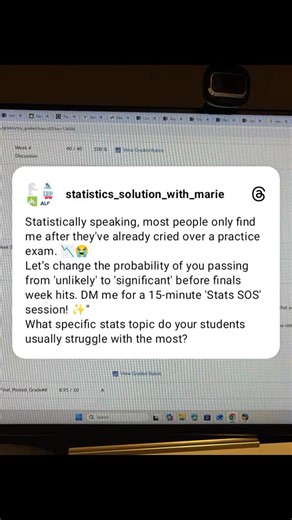 Statistics Soultion With Marie on Instagram: "Struggling with statistics? Get professional guidance and achieve top grades with ease! I offer comprehensive support for: ✅ Homework & Assignments ✅ Quizzes & Exams ✅ Statistical Projects & Data Analysis ✅ Online Courses (Pearson, WebAssign, Hawk Learning, and more) I'm specialize in industry-leading statistical software, including SPSS, JASP, JMP, Jamovi, Minitab, and MegaStat, ensuring accurate solutions with clear explanations. 💰 Affordable Pric