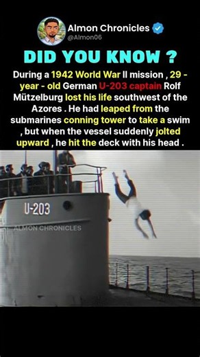 During a 1942 World War II mission, 29-year-old German U-203 captain Rolf Mützel...