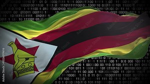 Binary code on flag of Zimbabwe. Program source code or Hacker concept on Zimbabwean flag. Zimbabwe digital technology security, hacking or programming