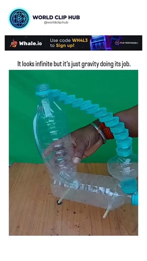 WORLD CLIP HUB on Instagram: "This soothing waterfall looks like a never-ending loop, but there’s no motor, no trick, and no hidden power source. It’s built entirely from recycled bottles, caps, and channels stacked with intention. Water flows downward purely because gravity demands it. The illusion of infinity comes from clever design, not perpetual motion. Once the water runs out, everything stops. That’s the beauty of it. Simple physics, reused materials, and thoughtful structure create somet