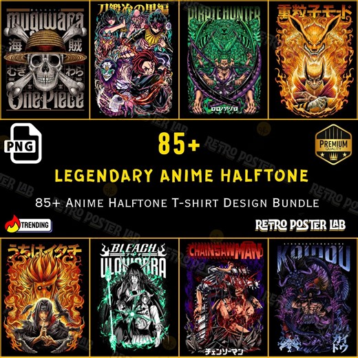 85  Anime Halftone T-shirt Designs | PNG Streetwear Bundle (digital Download) - Etsy