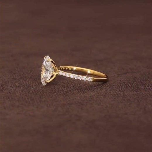 1-5CT Oval Cut Lab Grown Diamond Engagement Ring 14K Solid Gold Pave Anniversary Rings