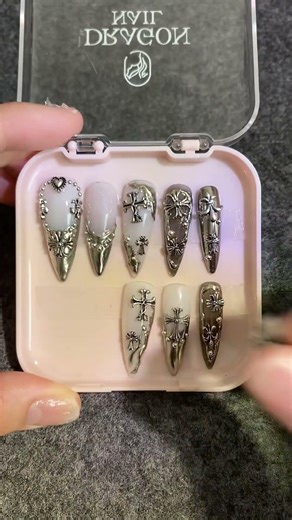 Wear Chrome Silver Long Stiletto Nails with me #asmrnails #pressonnails #nailasmr #asmrsounds #nails