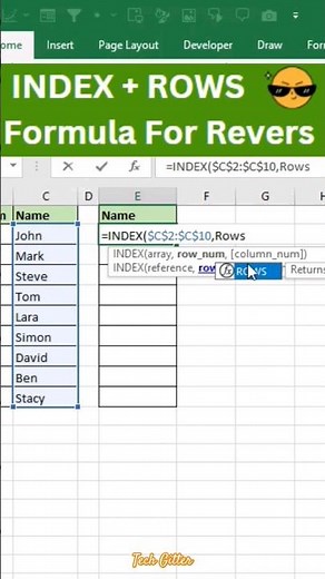 INDEX + ROWS Formula in Excel