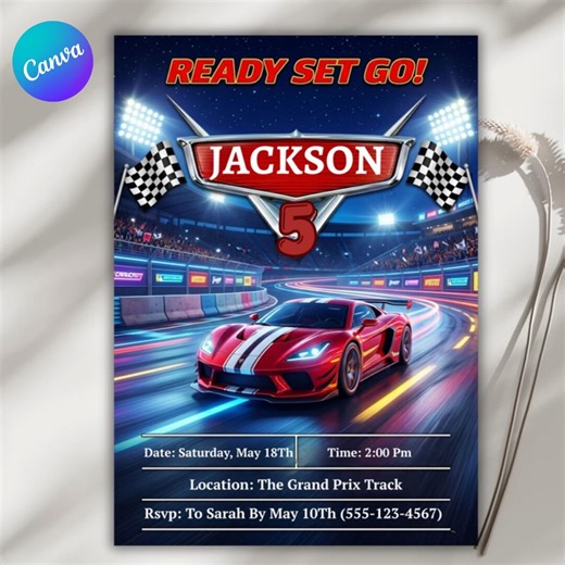 Editable Cars Birthday Party Invitation, Cars Lightning Birthday Invite, Hot Racing Car Birthday Invitation, Boy Birthday Party Invite - Etsy