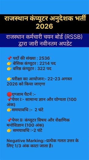 Big Update! Rajasthan Computer Anudeshak Bharti 2026 📝