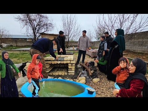 🛖🧱"Rainy Day Adventure: Amir's Family Builds a Brick Fireplace in Masoud's Garden!"