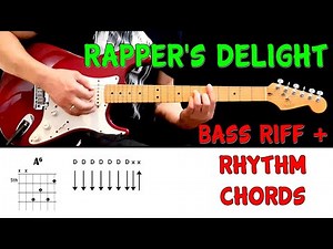 RAPPER'S DELIGHT - bass riff + rhythm chords guitar lesson (with tabs) - The Sugarhill Gang