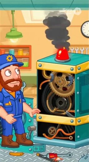 The machine starts broken with smoke, then gets repaired using tools.#tools #repairing #sora2