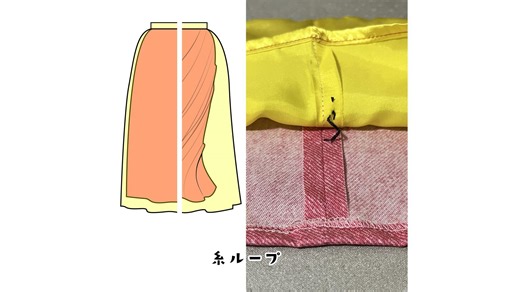 付けた裏地をねじれさせない！スカートやワンピースの裏地を固定する「糸ループ」の作り方（うさこの洋裁工房）