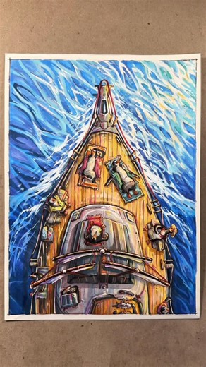 Nick O’Brien on Instagram: "‘Frozen Fleet’ After much request, I’m excited to be launching a first ever print drop on Feb 4th so stay tuned. More info to come later in the week.. - #penguin #sailboat #penguinart #boatart #drawingprocess"