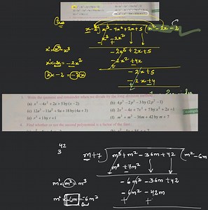 Write the quotient and remainder when we divide by the long div... | Filo