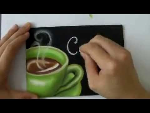 女性に大人気 アート系習い事、チョークアートでコーヒーの描き方(Chalk Art drawing coffee)