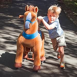PonyCycle Ride On Horse Riding Horse for Toddlers 3-5 Kids Horse Ride on Toys Plush Interactive Walking Rocking Horse, No Electricity, Giddy up Riding Gifts Toys Brown E337