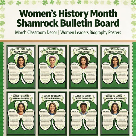Women’s History Month Shamrock Bulletin Board | March Classroom Decor | 20 St. Patrick’s Day Women Leaders Biography Posters - Etsy