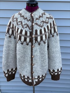 Icelandic Iceland Hand Knit Cardigan Sweater Women's L Mid Century 1960s Shades of Brown and Cream - Etsy