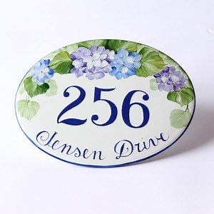 Blue Hydrangea Ceramic House Numbers, Custom Address Sign, Door Plaque - Etsy
