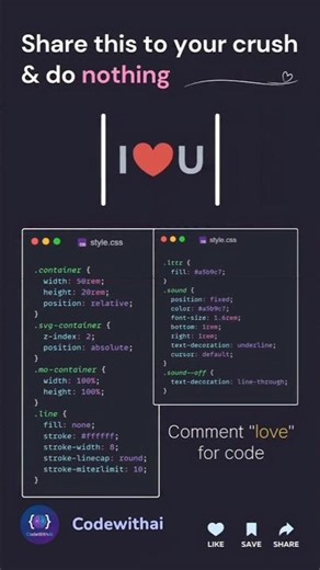 Share this to your Crush & Do Nothing!💖🙊#shorts#coding#love#ai#html#css#animation#python#programming
