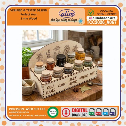 Wooden Spice Rack Laser Cut File, Spice Organizer SVG for 3mm Wood, Kitchen Countertop Storage DXF, Spice Jar Holder Plan, Digital Download - Etsy
